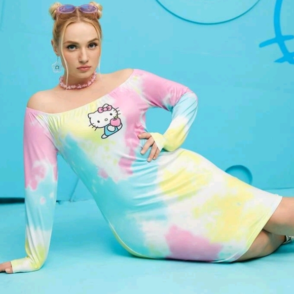 Hello Kitty Pastel Off-Shoulder Midi Dress - Picture 2 of 5
